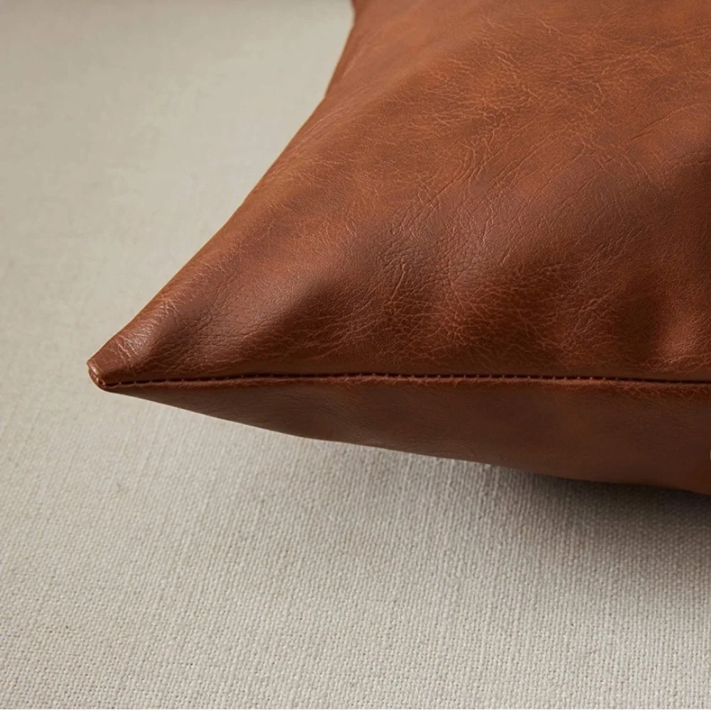 Luxury Home | Boho Chic Rustic Faux Leather Lumbar Throw Pillow Cover